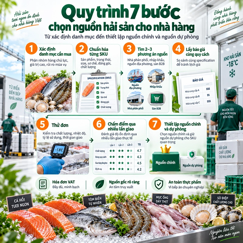 Quy trình 7 bước chọn nguồn hải sản cho nhà hàng