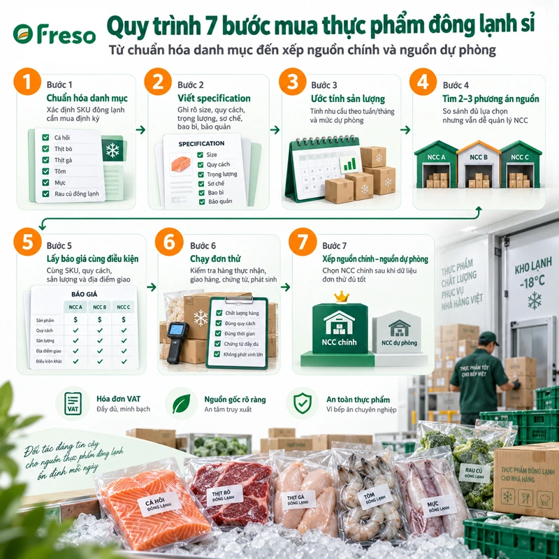 Quy trình 7 bước mua thực phẩm đông lạnh sỉ