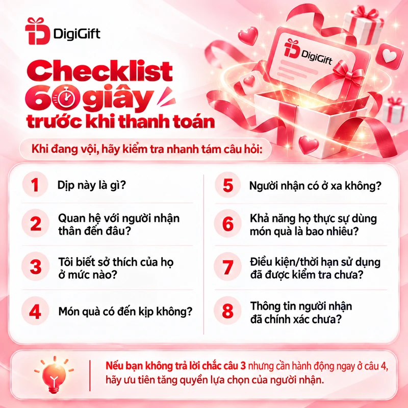 Checklist 60 giây trước khi thanh toán
