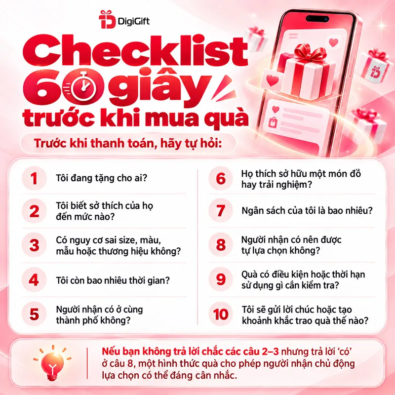 Checklist 60 giây trước khi mua quà